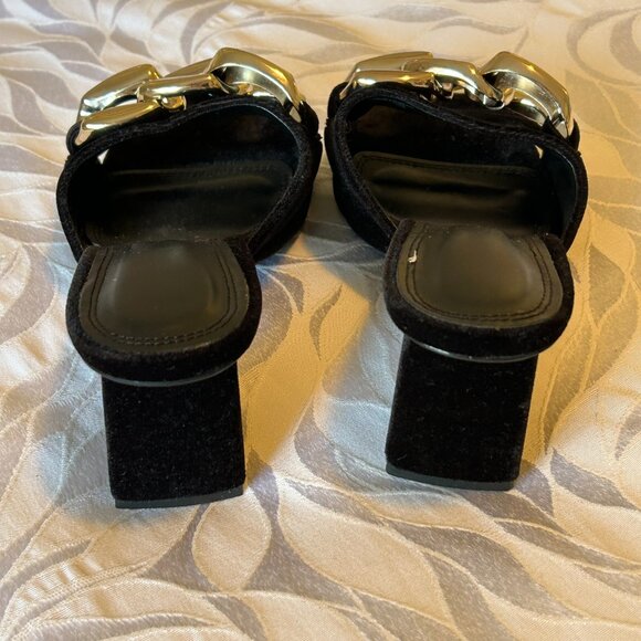 ZARA Black Velvet Chain Heeled Mules | Gold Chunky Chain | Size 37 - Picture 3 of 6